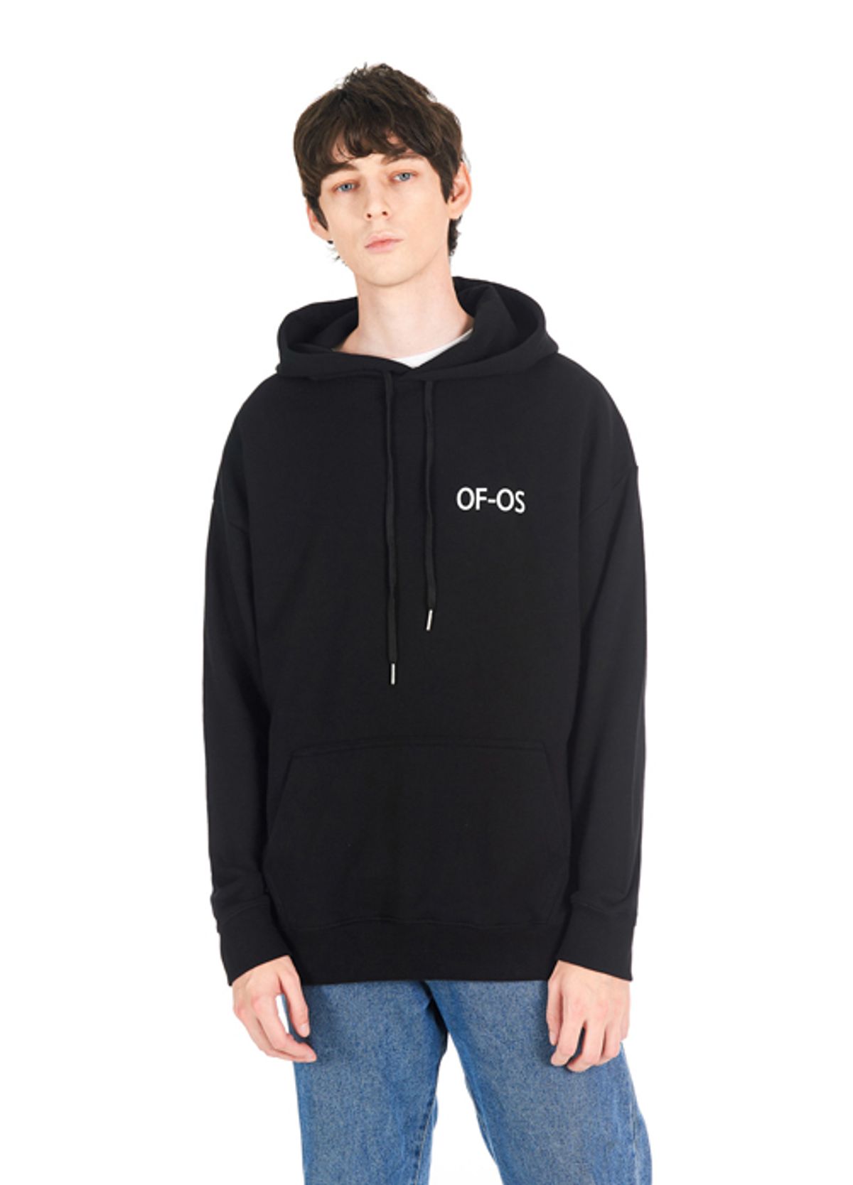 오프오스(OFOS) (UNISEX) 빅로고 오프오스 루즈핏 후드티 블랙