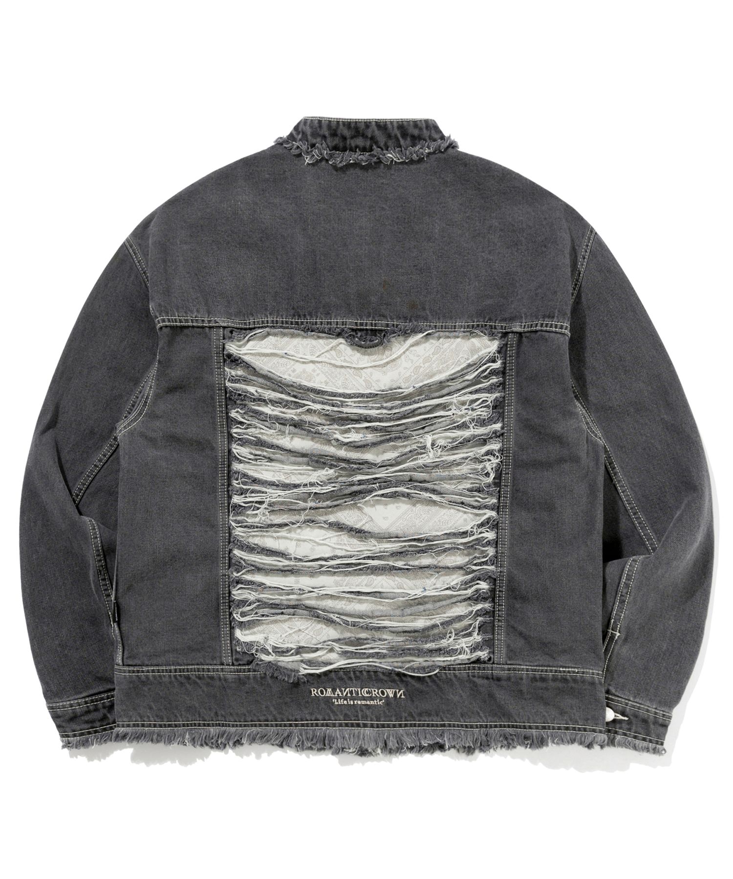 MUSINSA | ROMANTIC CROWN DESTROYED TRUCKER JACKET_GRAY