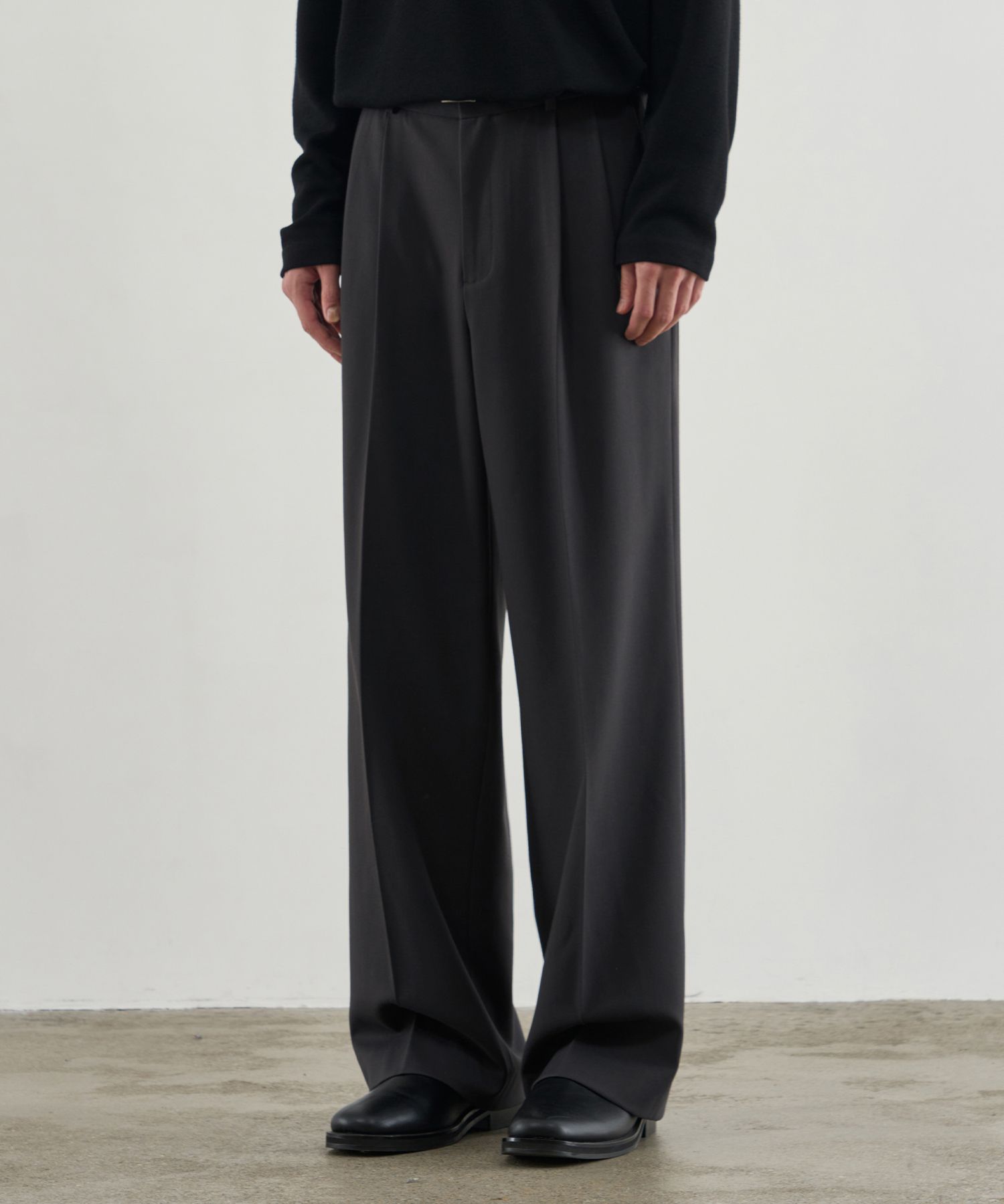 MUSINSA | DRAW FIT Moz Wool Wide Slacks [CHARCOAL]