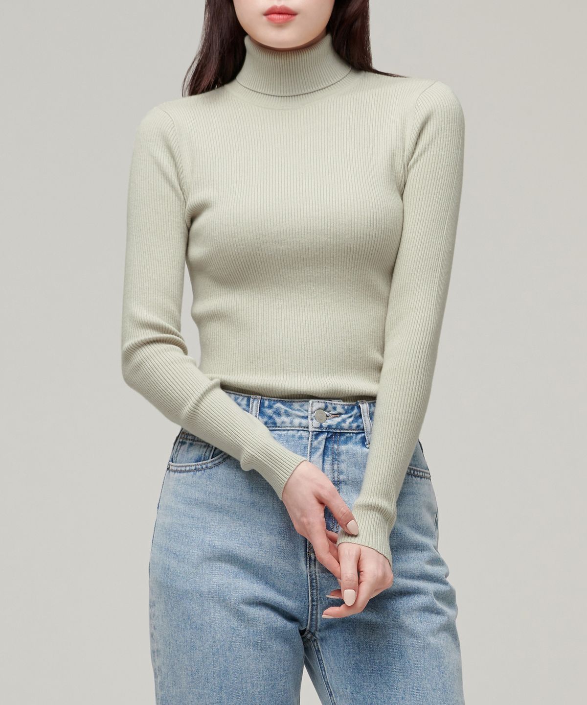 무신사 스탠다드 우먼(MUSINSA STANDARD WOMAN) 우먼즈 리브드 슬림 터틀 넥 니트 [민트]