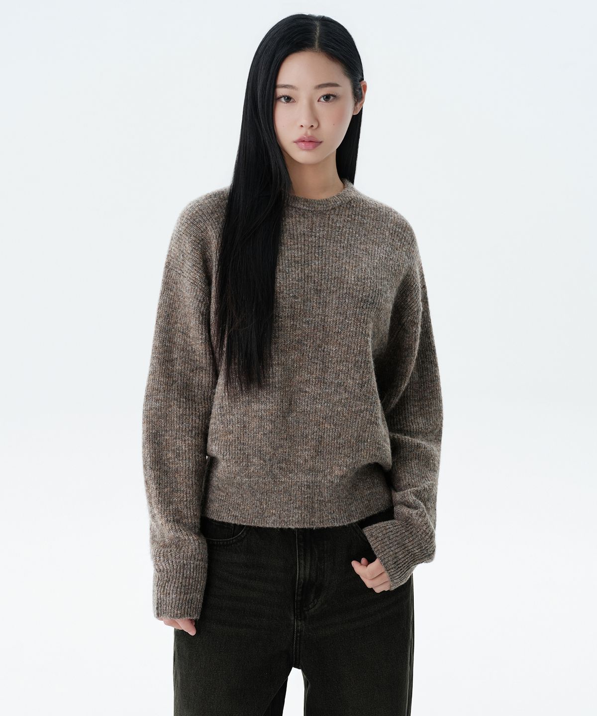 무신사 스탠다드 우먼(MUSINSA STANDARD WOMAN) 우먼즈 멀티 멜란지 크루 넥 니트 [모카 브라운]