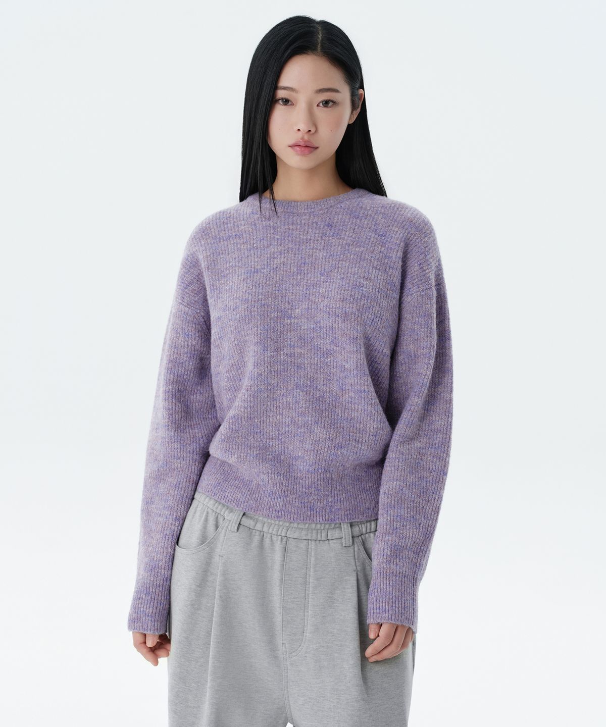 무신사 스탠다드 우먼(MUSINSA STANDARD WOMAN) 우먼즈 멀티 멜란지 크루 넥 니트 [헤더 바이올렛]