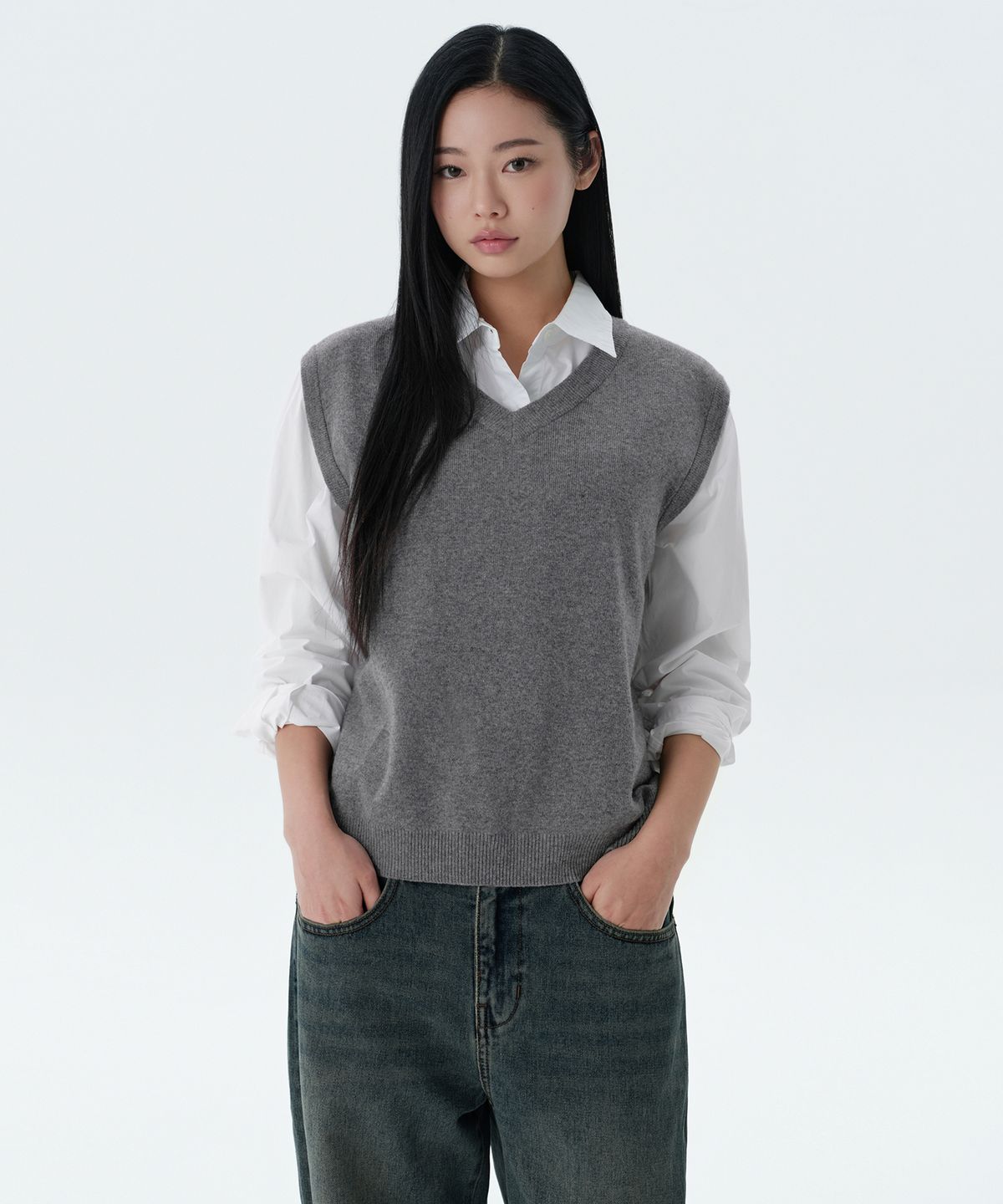 무신사 스탠다드 우먼(MUSINSA STANDARD WOMAN) 우먼즈 램스울 니트 베스트 [미디엄 그레이]