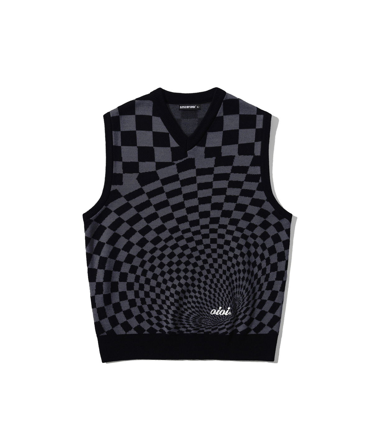 오아이오아이 컬렉션(OIOI COLLECTION) SPIRAL CHECKER BOARD KNIT VEST [BLACK]