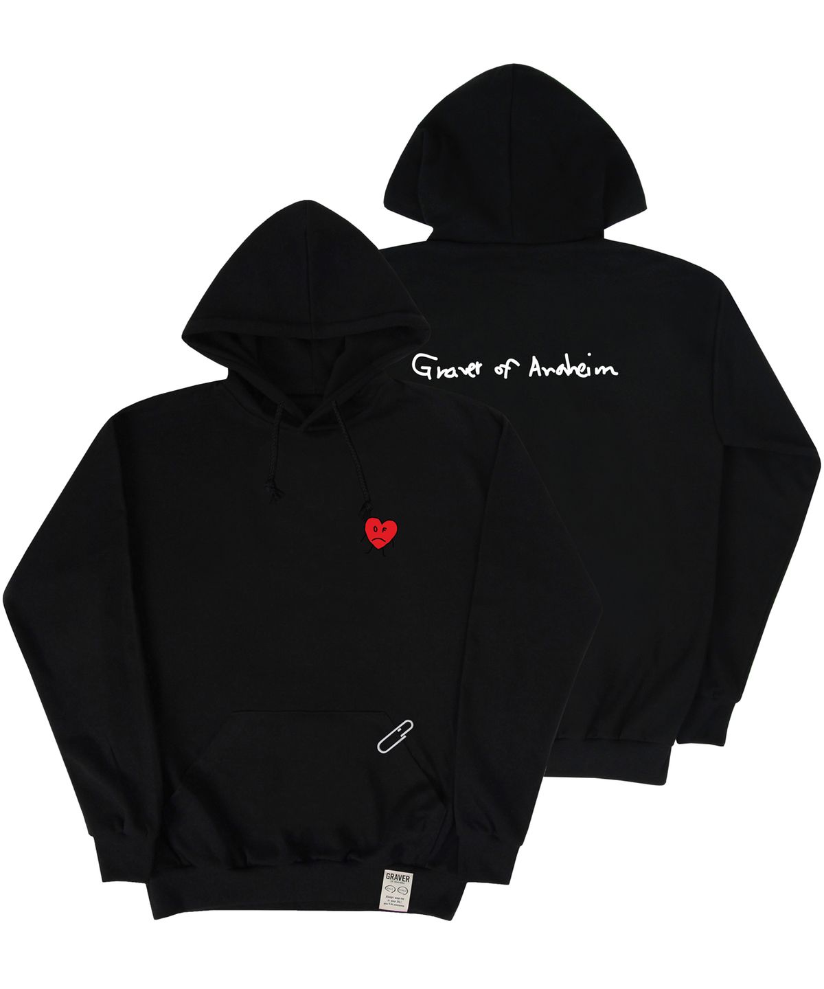 그레이버(GRAVER) [UNISEX]드로잉하트 백로고 후드티_블랙