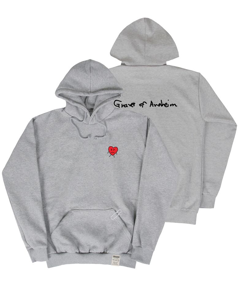 [UNISEX]드로잉하트 백로고 후드티_그레이