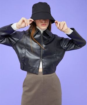 WOMEN 크롭 마일드레더 투웨이 집업 가죽자켓 [BLACK] 점퍼 ver.