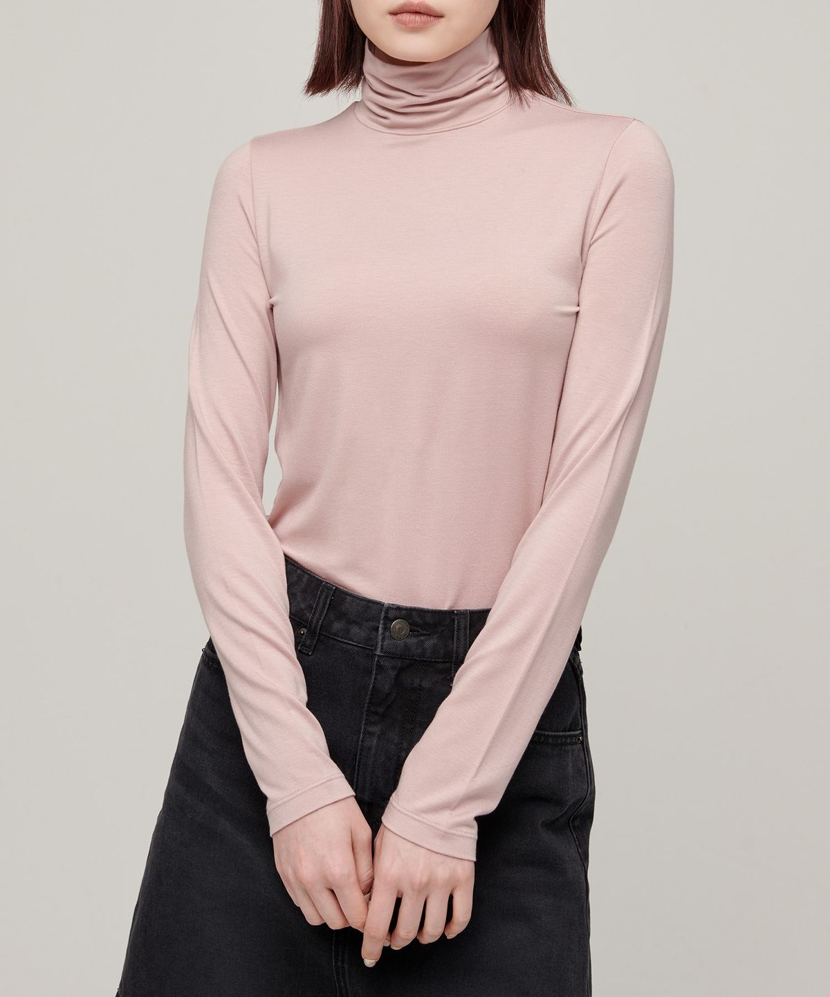 무신사 스탠다드 우먼(MUSINSA STANDARD WOMAN) 우먼즈 텐셀 슬림 터틀 넥 티셔츠 [베이비 핑크]