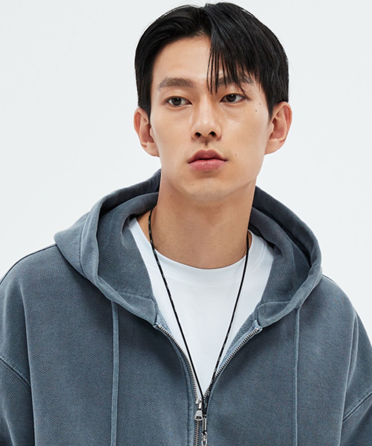 소버먼트(SOVERMENT) 980G 피그먼트 컷 후디 집업-스톤 네이비-