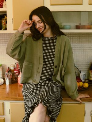 Overfit Basic Knit Cardigan - Khaki