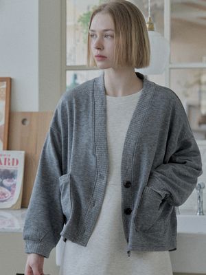 Overfit Basic Knit Cardigan - Grey