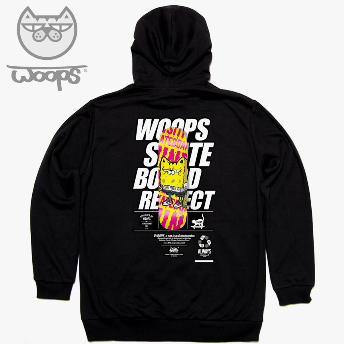 돌돌(DOLDOL) WOOPS_HOODY_102 스케이트보드 고양이 웁스 캐릭터 후드티 후디