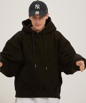 피치스킨 벌룬오버 후드 - 블랙