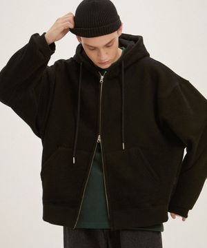 피치스킨 벌룬오버 후드집업 - 블랙