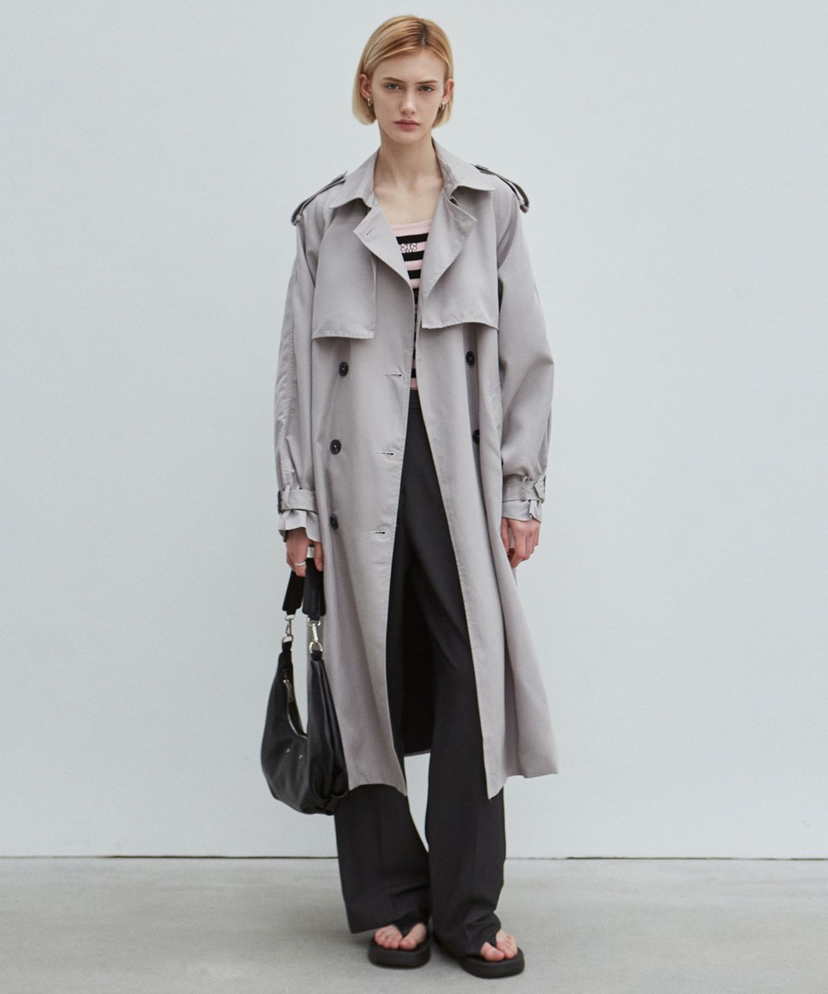 닉앤니콜(NICK&NICOLE) OVERSIZED DOUBLE TRENCH COAT_GRAY
