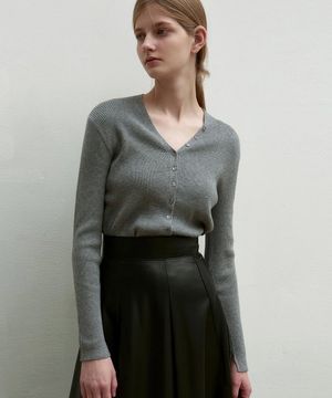 BUTTON SLIM KNIT CARDIGAN_GRAY