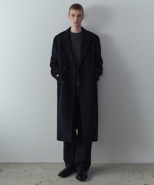 캐시미어 블렌드 대디 숄더 더블 롱 코트 [네이비]