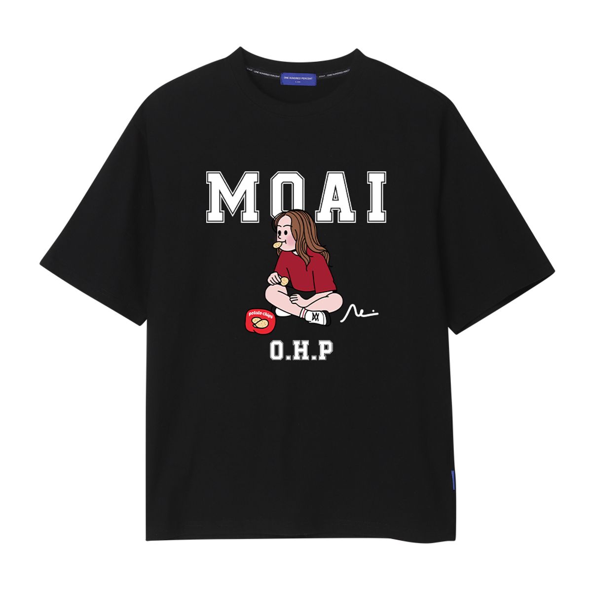 원헌드레드퍼센트(OHP) OHP X MOAI 포테이토칩스 세미오버 반팔티