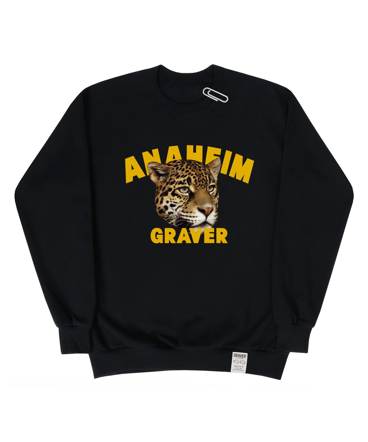 그레이버(GRAVER) [UNISEX]빅 리얼 레오파드 폰트 맨투맨_블랙(옐로우폰트)