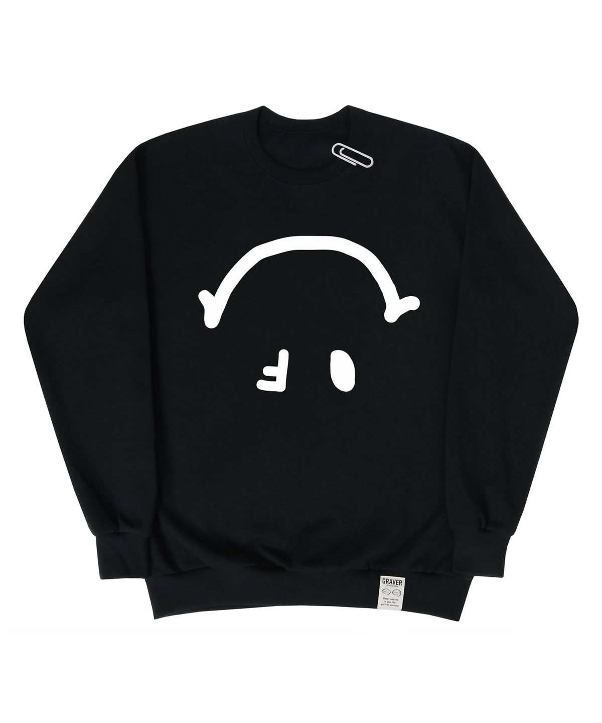 그레이버(GRAVER) [UNISEX]리버스 스마일 드로잉 맨투맨_블랙(화이트 프린트)