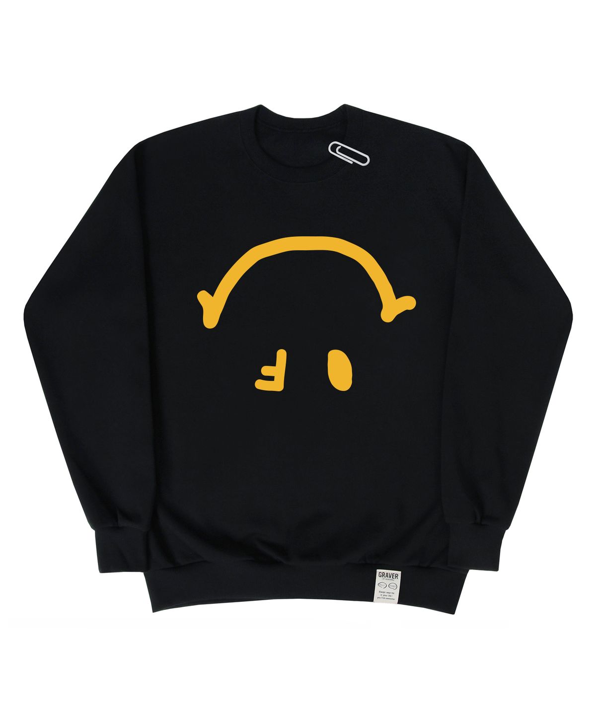 그레이버(GRAVER) [UNISEX]리버스 스마일 드로잉 맨투맨_블랙(옐로우 프린트)