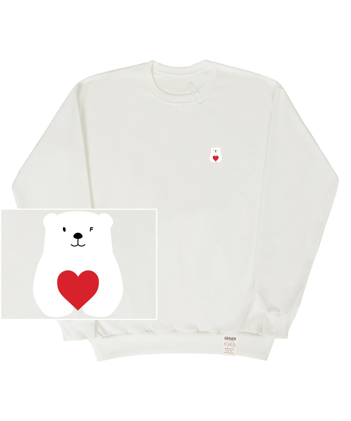 그레이버(GRAVER) [UNISEX]스몰 폴라베어 레드하트 맨투맨_아이보리