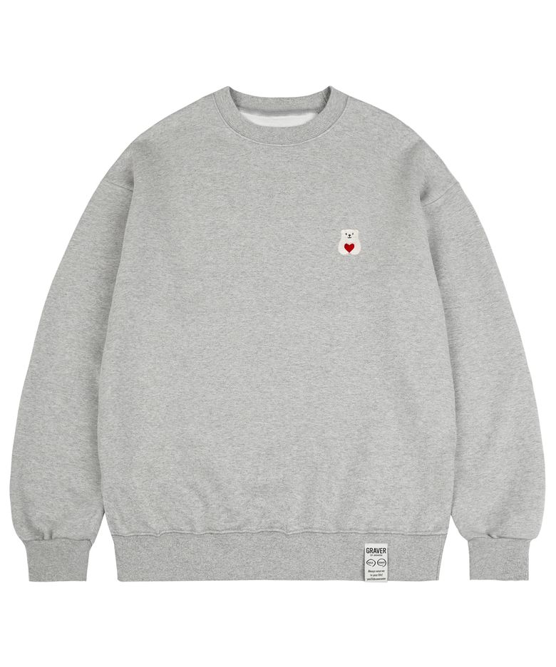 [UNISEX]스몰 폴라베어 레드하트 맨투맨_그레이