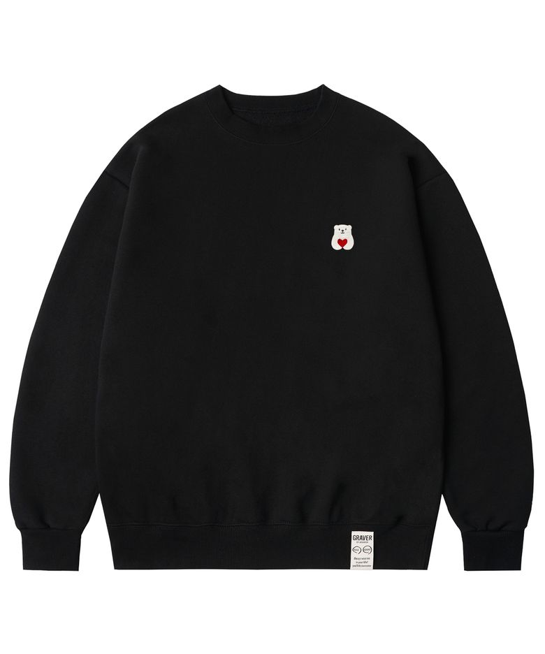 [UNISEX]스몰 폴라베어 레드하트 맨투맨_블랙