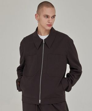 더블 포켓 미니멀 크롭 자켓 [브라운]