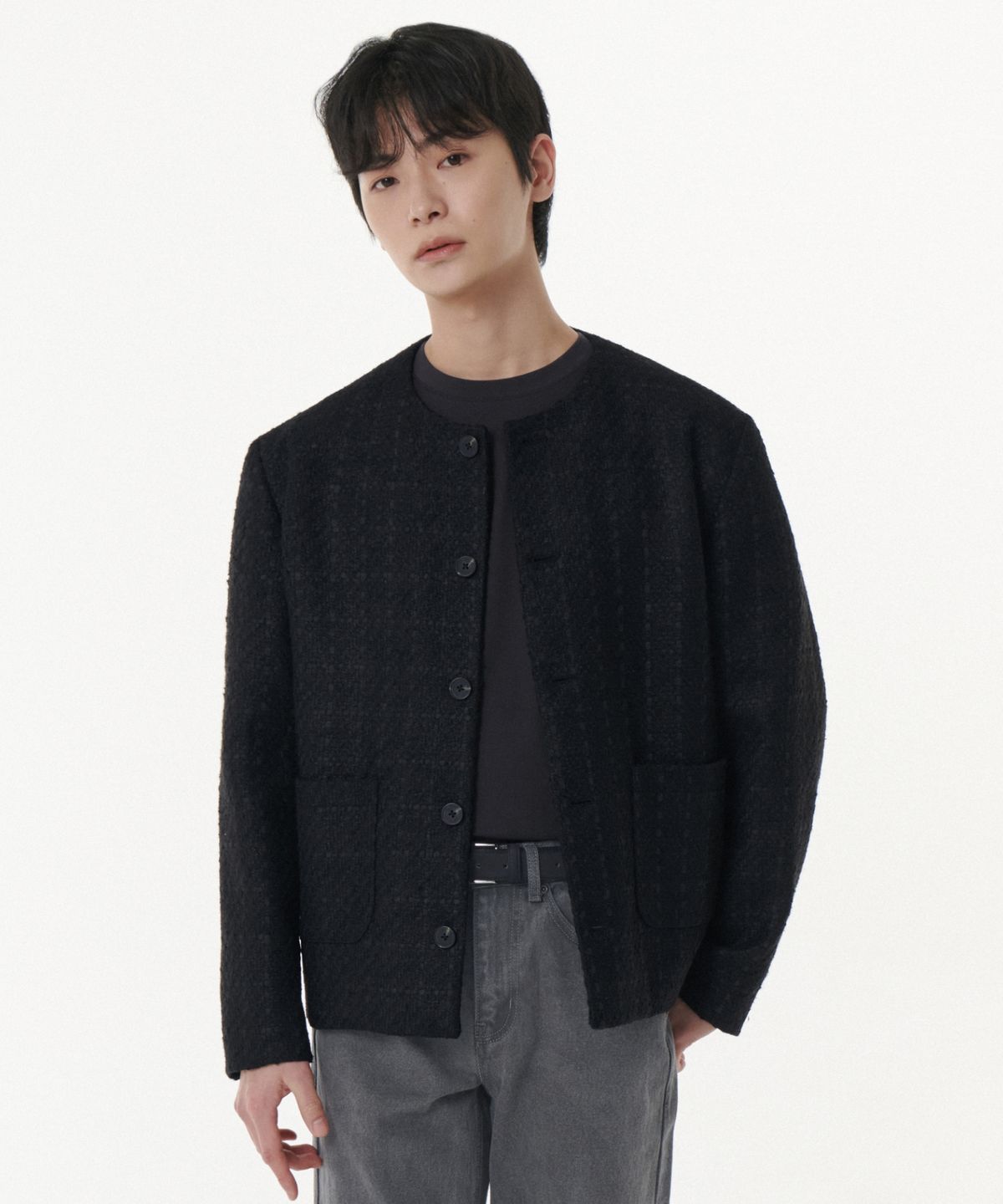 무신사 스탠다드(MUSINSA STANDARD) 라운드 넥 트위드 재킷 [블랙]