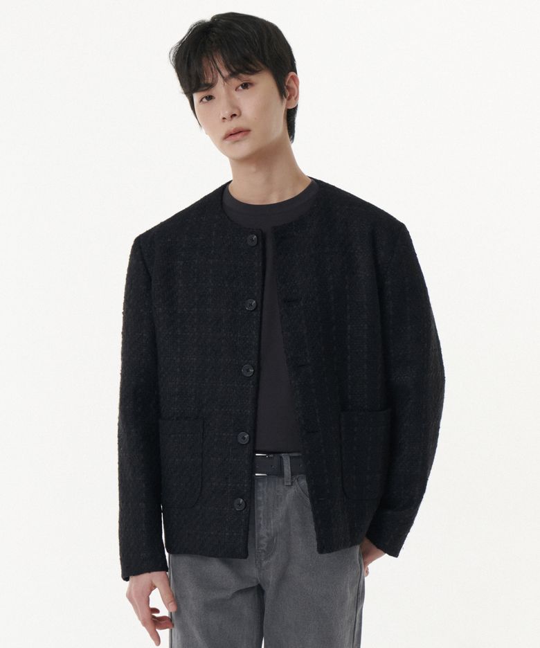 라운드 넥 트위드 재킷 [블랙]