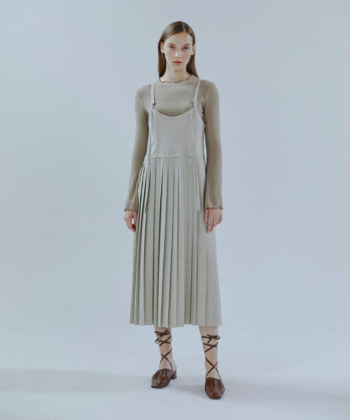 에트몽(ETMON) Strap Pleats Dress  Light Green