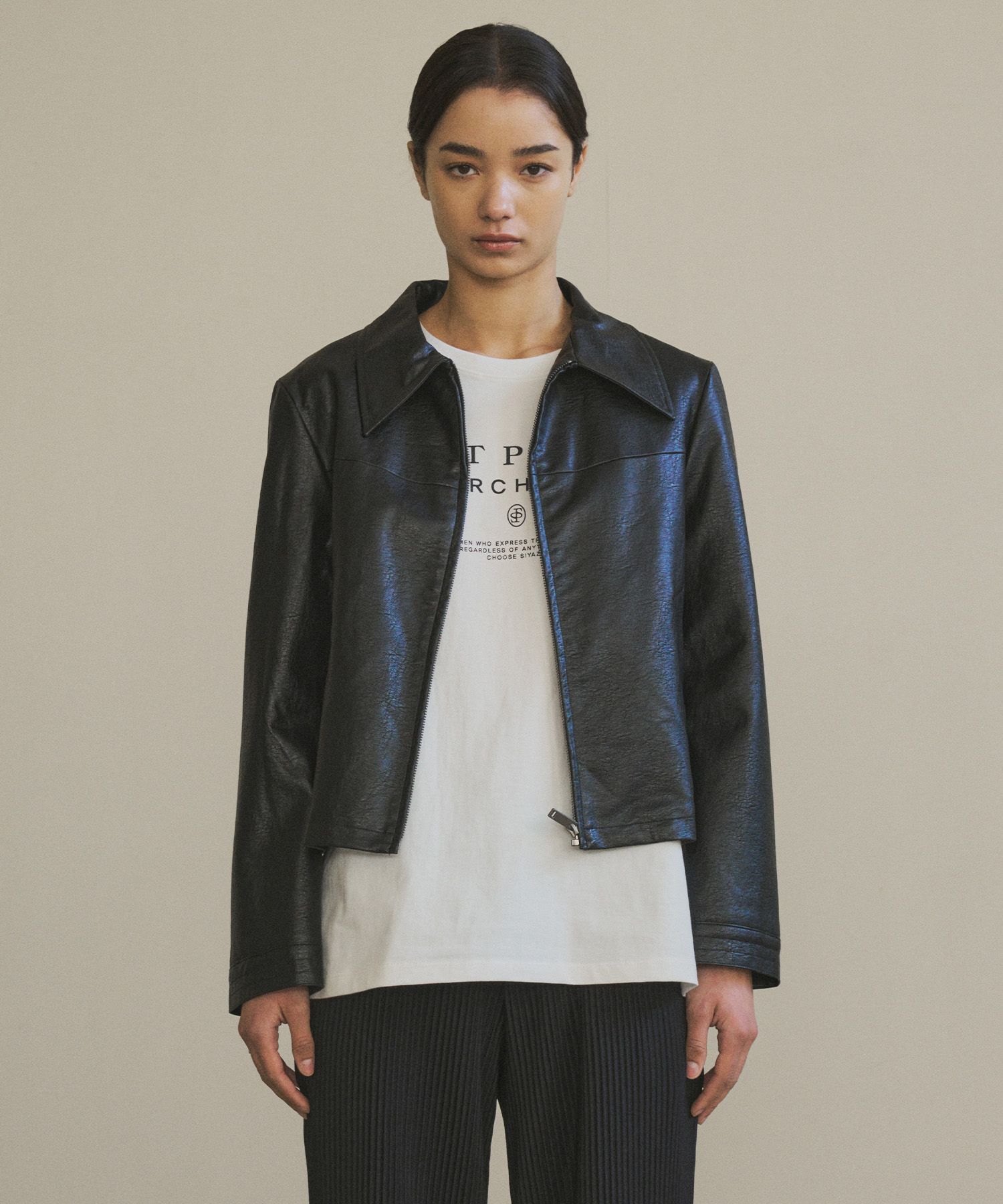 SIYAZU ■ SIOT4023 Fake Leather Crop JK MUSINSA | SIYAZU SIOT4023 Fake Leather Crop JK_Black