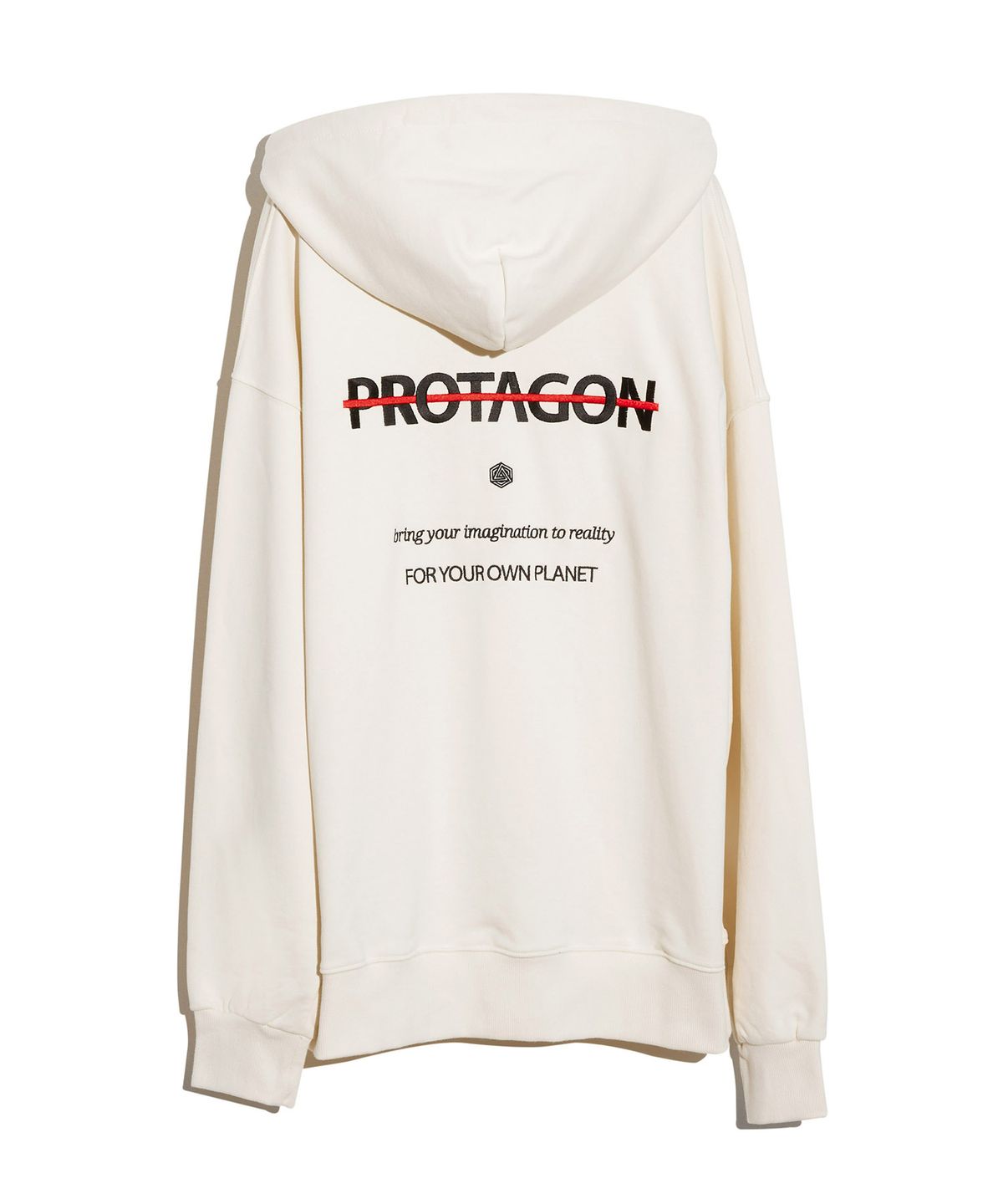 프로타곤(PROTAGON) Parallel Line Logo Hoodie (Ivory)