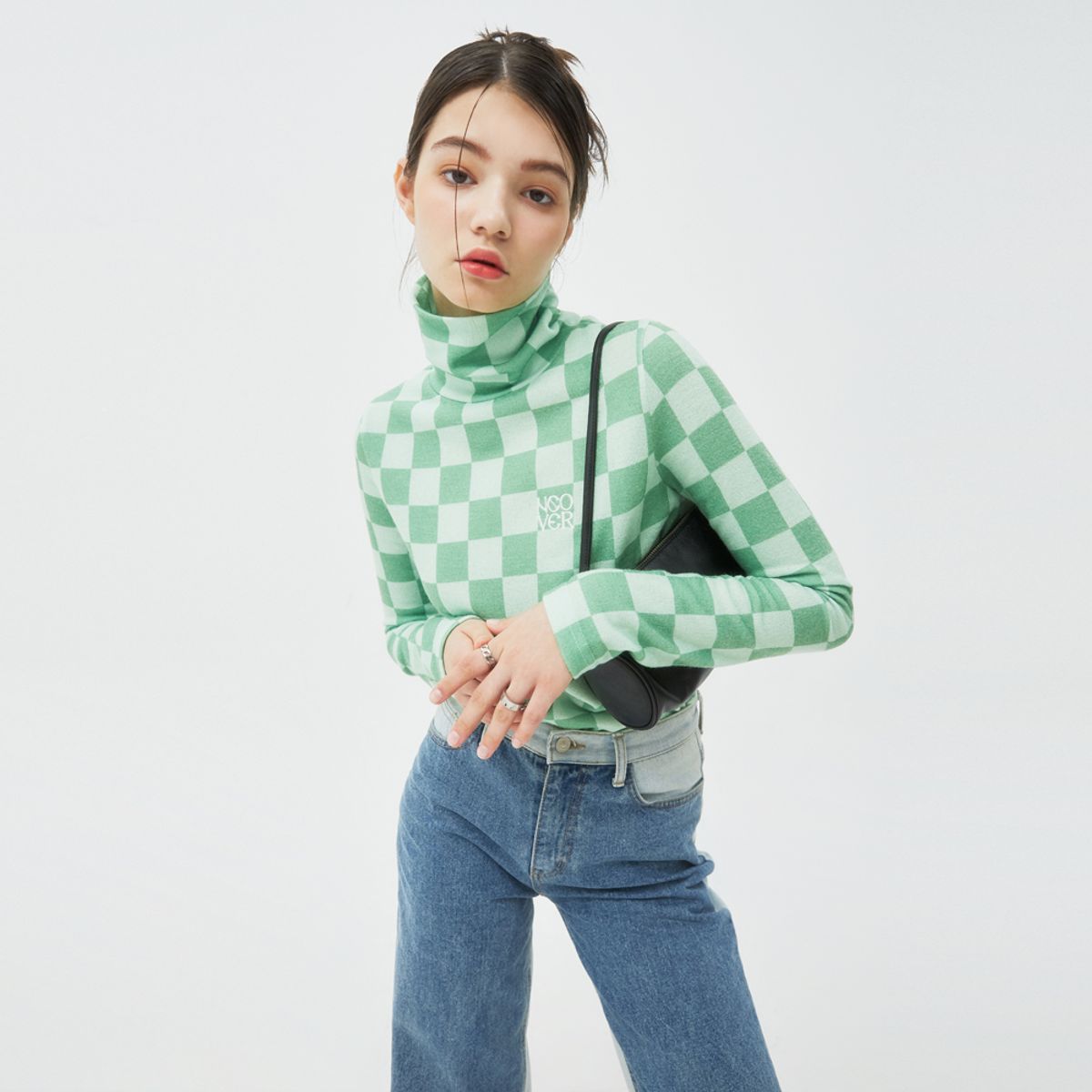 앤커버(NCOVER) CHECKER BOARD TURTLENECK KNIT-GREEN