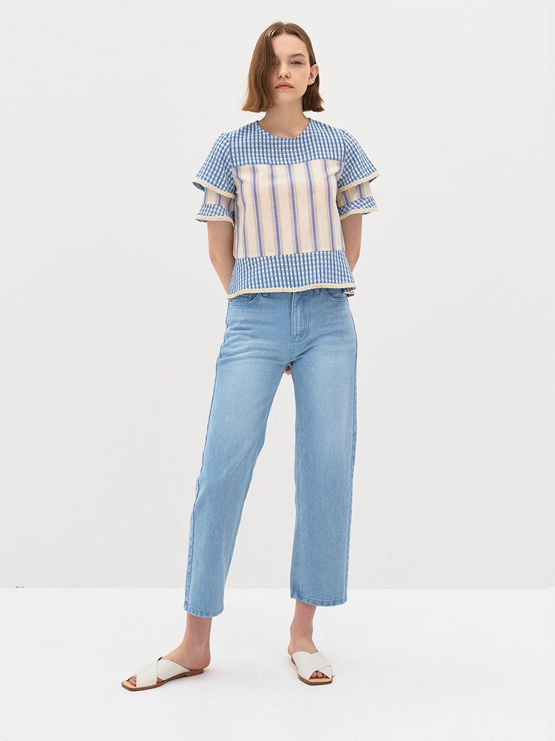 5P 라이트 블루 워싱 스트레이트핏 데님 (노스판)