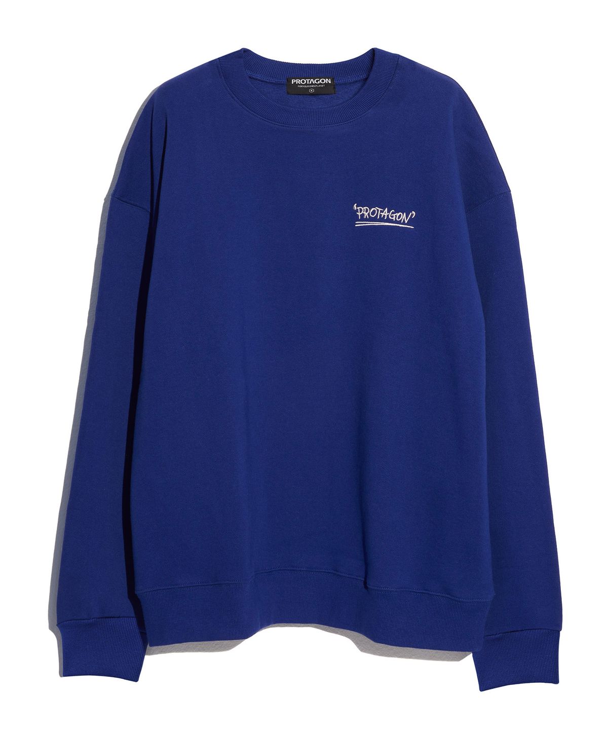 프로타곤(PROTAGON) [기모] Handwriting Logo Oversized Sweat Shirts (Blue)