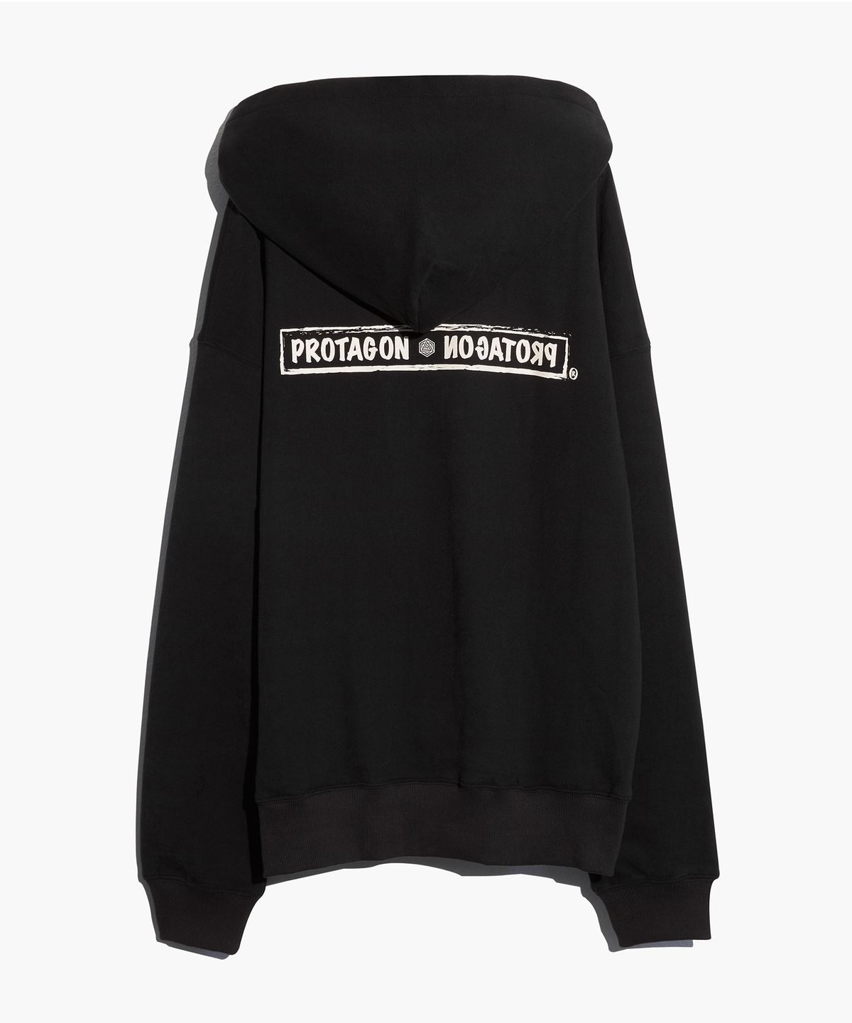 프로타곤(PROTAGON) Rough Box Logo Oversized Hoodie (Black)
