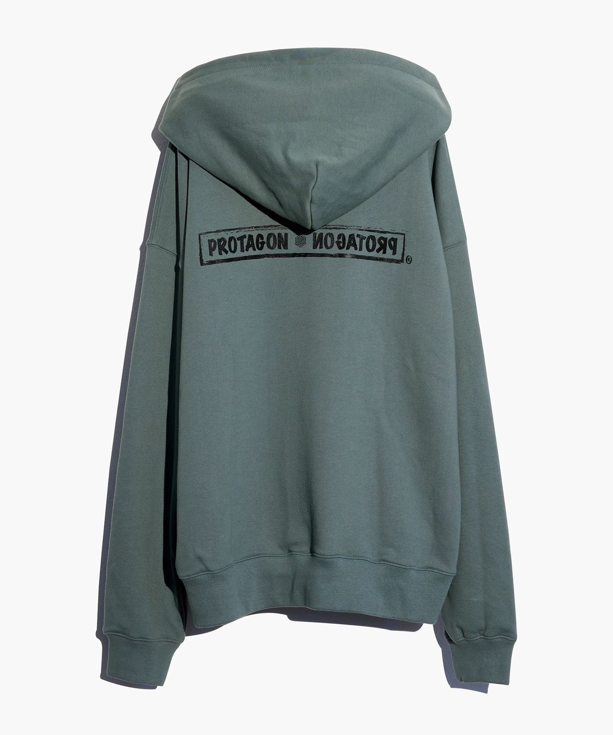 프로타곤(PROTAGON) Rough Box Logo Oversized Hoodie (Khaki)