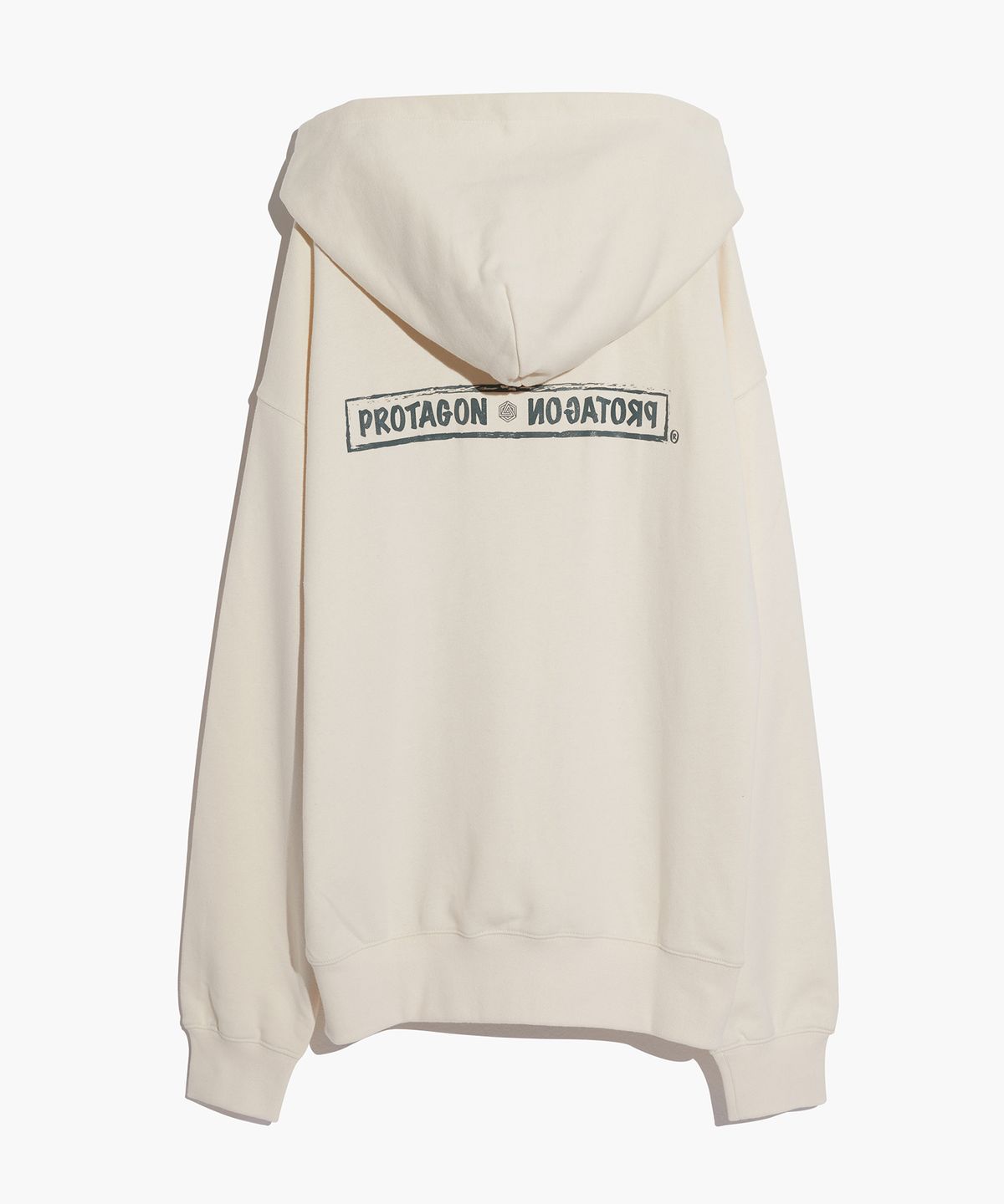 프로타곤(PROTAGON) Rough Box Logo Oversized Hoodie (Ivory)