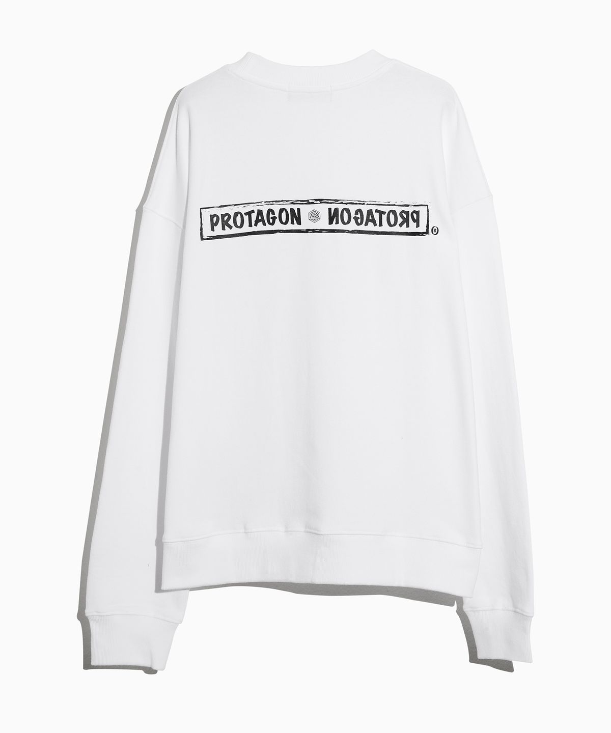 프로타곤(PROTAGON) Rough Box Logo Oversized Sweat Shirts (White)