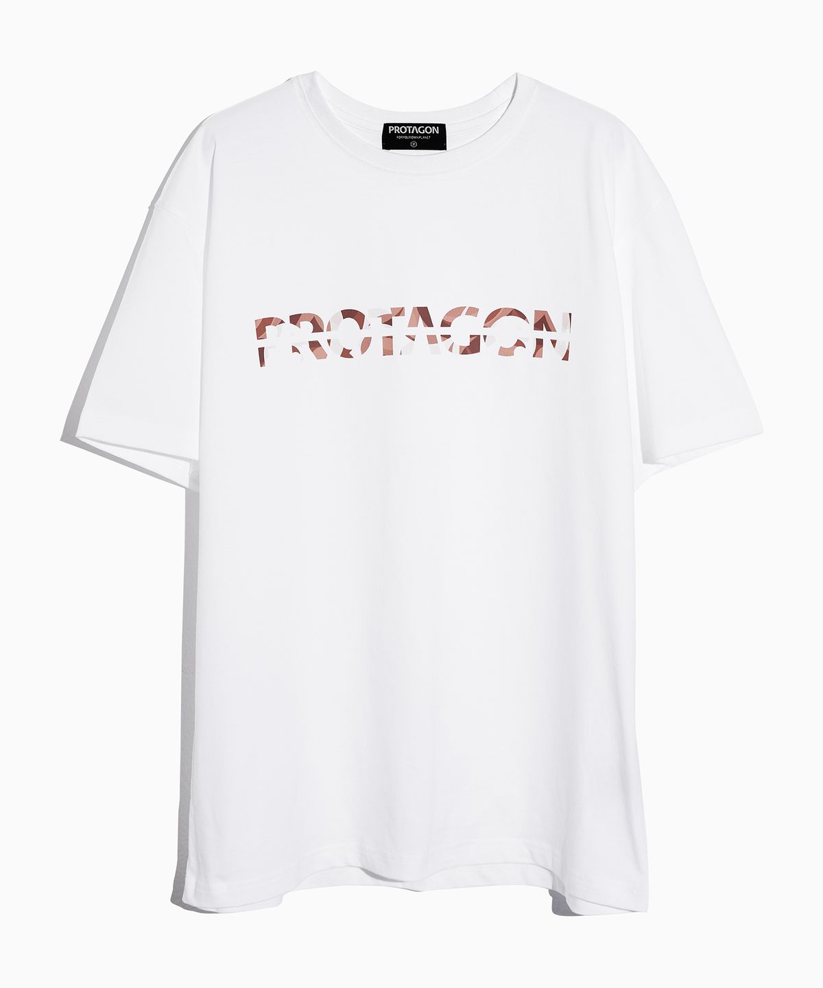 프로타곤(PROTAGON) Splashed Logo Short-sleeved Tee (White)