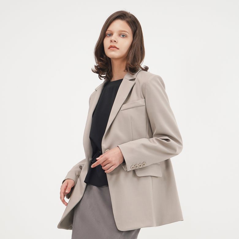 Single Button Tailored Jacket_Beige