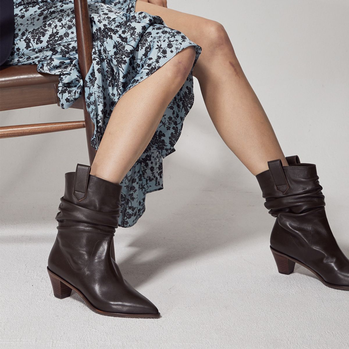 루시크루(LUCY CREW) Shirring Western Boots LC111_5cm