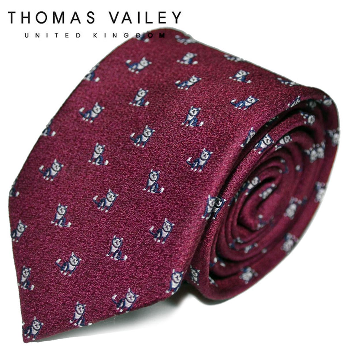 토마스 베일리(THOMAS VAILEY) 실크넥타이-시바견 와인 8cm