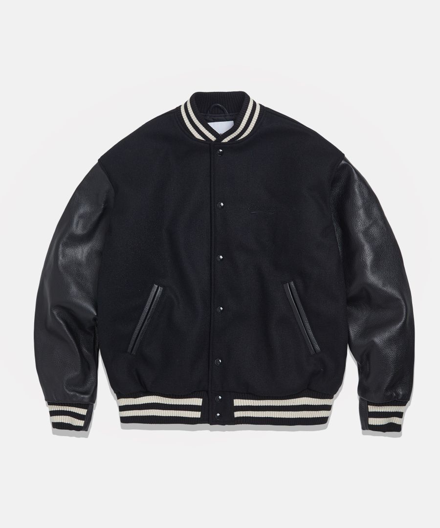 MUSINSA | ESPIONAGE Standard Varsity Jacket Black