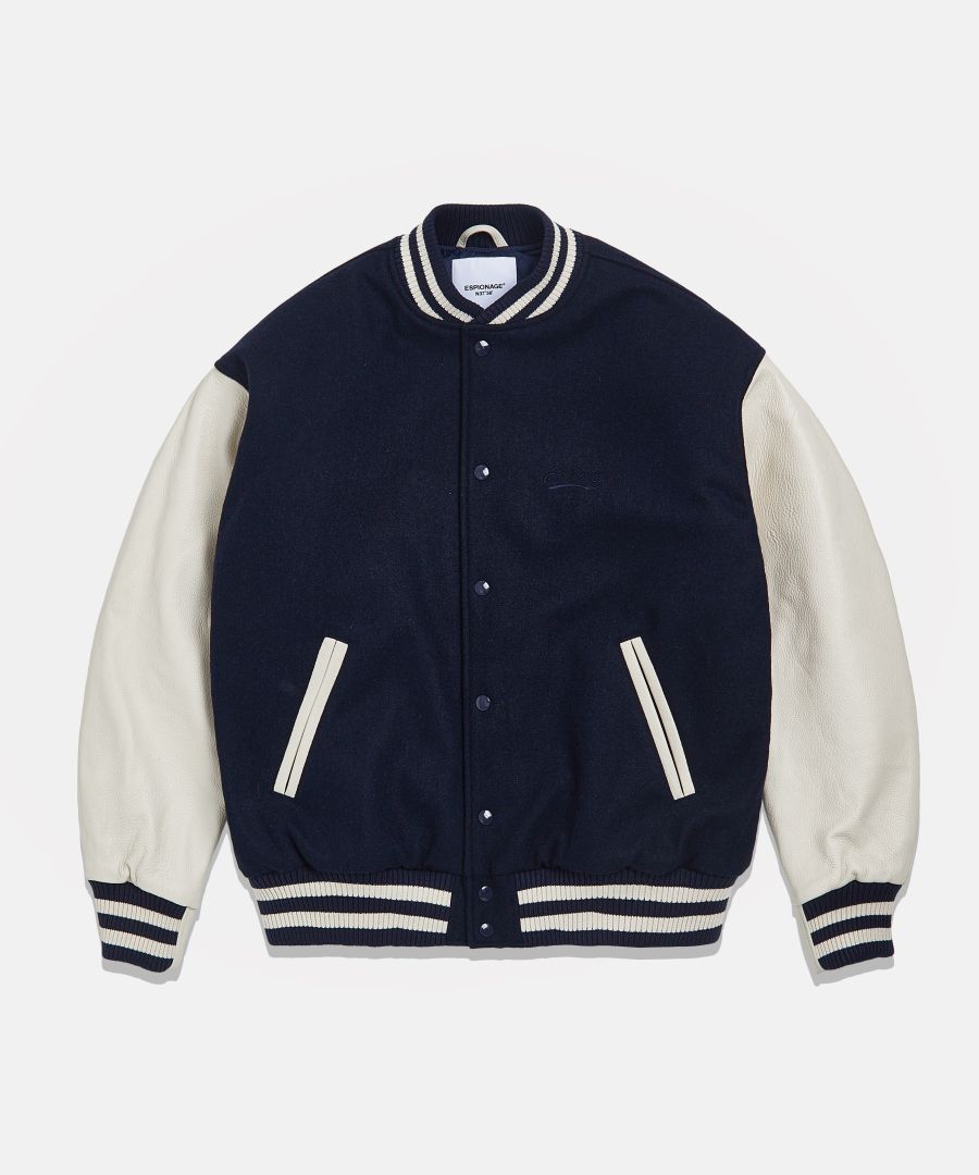 ブルゾン MUSINSA STANDARD Wool blend collared varsity jacket black MM MUSINSA | MUSINSA STANDARD Wool blend collared varsity