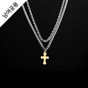 [남여공용] 써지컬스틸 두줄 골드십자가 포인트 목걸이 / GHMN-275