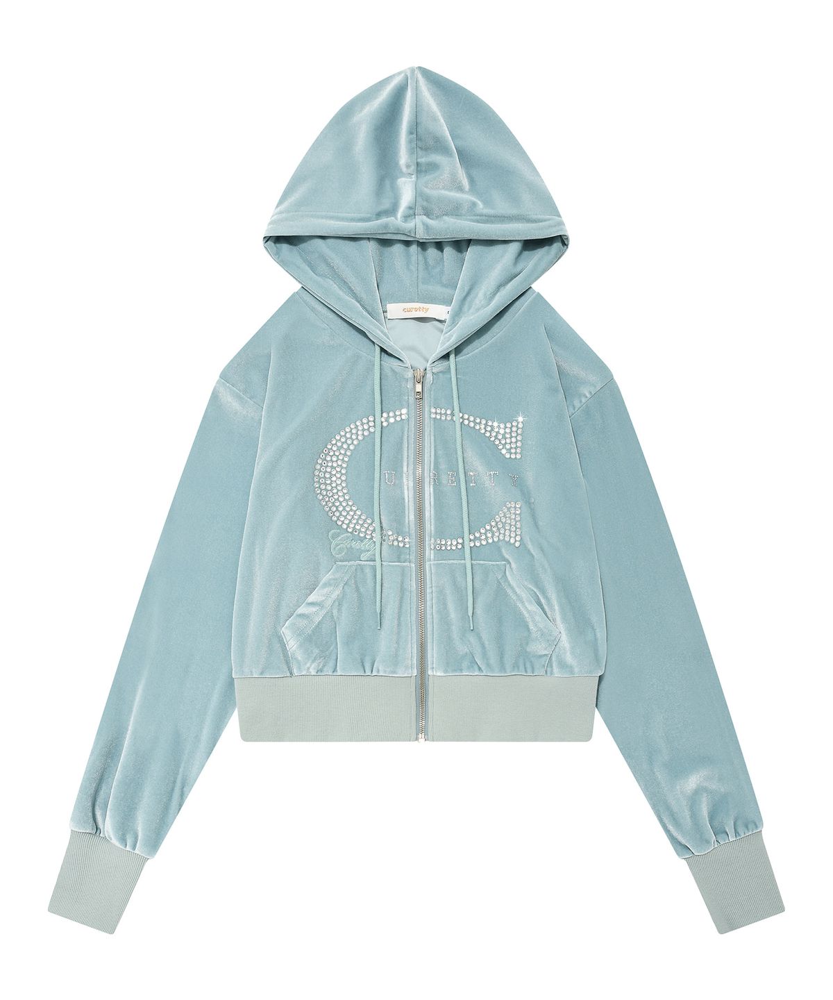 큐리티(CURETTY) C LOGO RHINESTONE HOODIE ZIP-UP_MINT