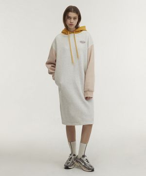 후드 롱저지 기모 원피스 [라이트 그레이]